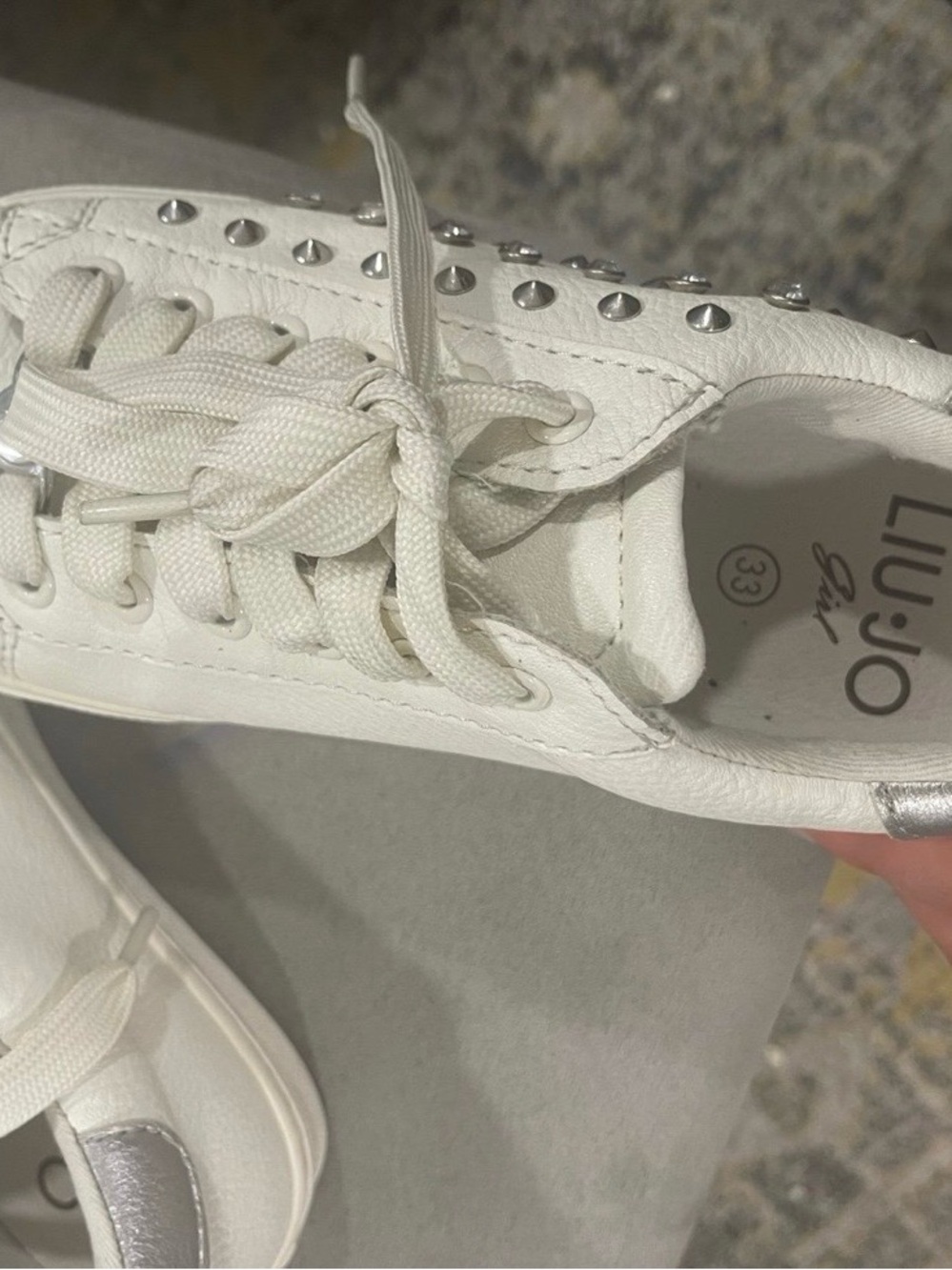 Liu Jo White Leather Sneakers with Silver Stud Accents - girls